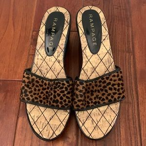Rampage Cheetah Print Print strap wedge platform sandal size 8 quilted footbed